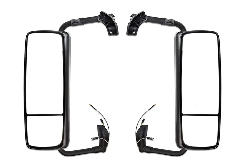 Door Side Mirror Black Power Heated with Arm Left Driver and Right Passenger Side with Arm Bracket Set for Volvo VNL 2004-2021 PLUS Logo Emblem, 2x 22" Windshield wipers, KOZAK Vest