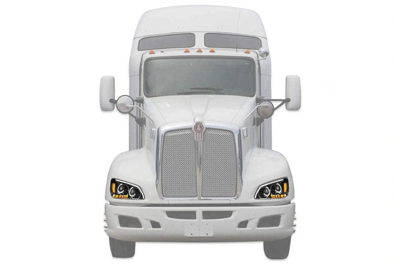 Kozak Black Housing LED Headlight Assembly + Turn Signal Dual Projector Headlight Lamp Set for Kenworth T660 - Tacoma Parts Corporation