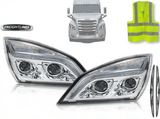 Chrome Projection LED Headlights Pair Set for Freightliner Cascadia 2018+ - Tacoma Parts Corporation