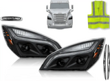 LED Projection Headlight Pair Set Black for Freightliner Cascadia 2018+ - Tacoma Parts Corporation