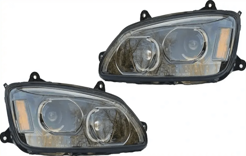 Kozak Black Housing LED Headlight Assembly + Turn Signal Dual Projector Headlight Lamp Set for Kenworth T660 - Tacoma Parts Corporation