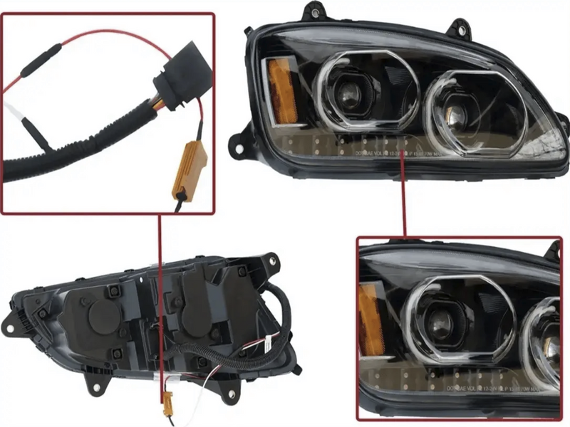 Kozak Black Housing LED Headlight Assembly + Turn Signal Dual Projector Headlight Lamp Set for Kenworth T660 - Tacoma Parts Corporation