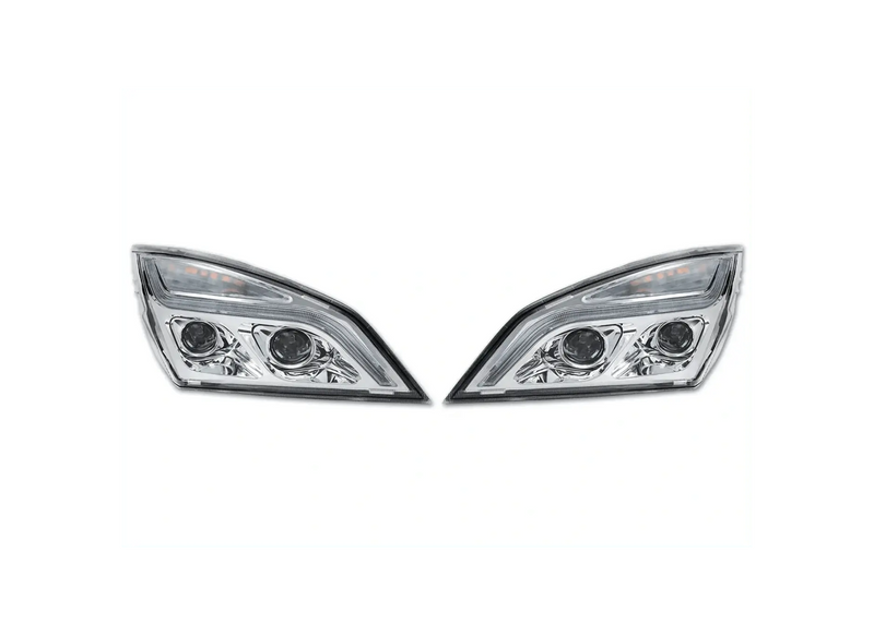 Chrome Projection LED Headlights Pair Set for Freightliner Cascadia 2018+ - Tacoma Parts Corporation