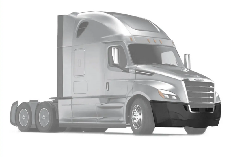 KOZAK Complete PLASTIC Bumper without Fog Lamp Hole for Freightliner Cascadia 2018+ with air flow deflector PLUS Freightliner Logo, 2x22" Wipers, License Plate Frame and KOZAK Vest