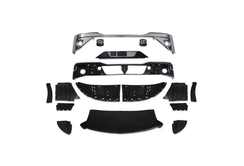 Kozak Chrome BUMPER with FOG LAMP HOLE + LED Fog Light- Pair Set (Left and Right Side) for KENWORTH T680 NEXT GEN 2022 2023+ PLUS Kenworth Logo, 2x22" Windshield Wipers and KOZAK Reflective Vest