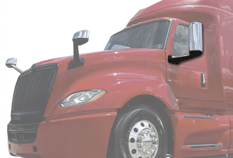 KOZAK Chrome Door Mirror Assemblies Pair Left Driver & Right Passenger Side For International LT625 PLUS International Logo Emblem, 2x22" Windshield wipers, Frame License Plate and Kozak Reflective Vest