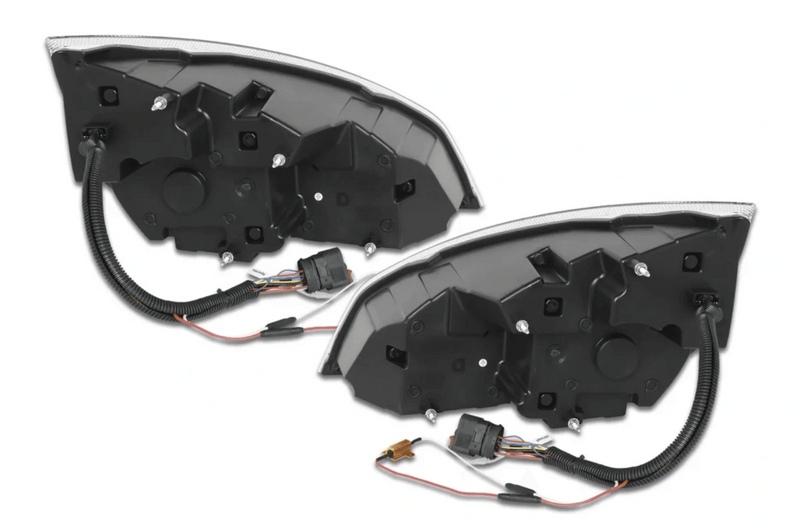 KOZAK Full LED Performance Headlights Pair with LED Turn Signals BLACK Housing (Driver Left & Passenger Right Side) for Freightliner Cascadia 2018 and newer PLUS Logo, Windshield Wipers and Vest