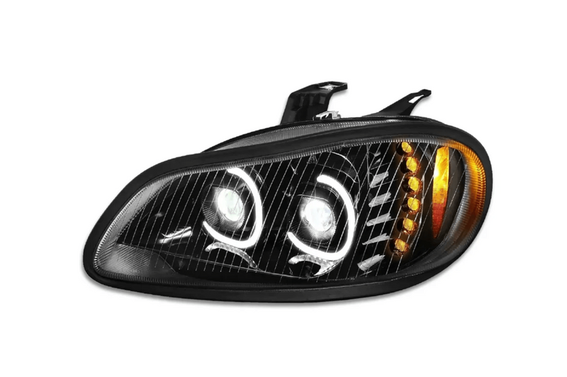 KOZAK LED Halos+Turn Signal Projector Headlight Lamps 12V Driver Left Side For Freightliner M2 2002-2018 PLUS Logo, 2x 22" Wipers, Vest