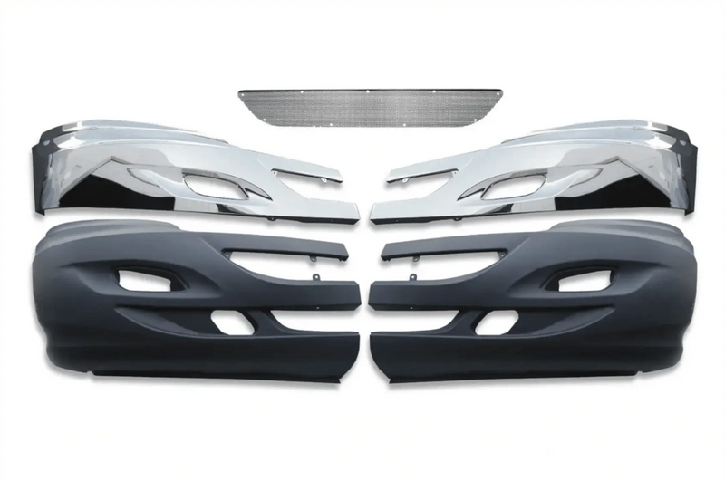 KOZAK PLASTIC Bumper SET With Fog Lights Holes & Chrome Trim SET (Left Driver & Right Passenger Side) with Brackets For International Prostar Trucks PLUS Logo, 2x Wipers, License Plate Frame and Vest
