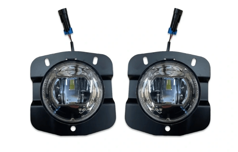 Kozak PLASTIC Bumper Corners with fog light hole and LED Fog Light Set - (Driver Left & Passenger Right Side) Pair For Kenworth T680 PLUS Logo, 2x 22" Windshield wipers, License Plate Frame and Vest
