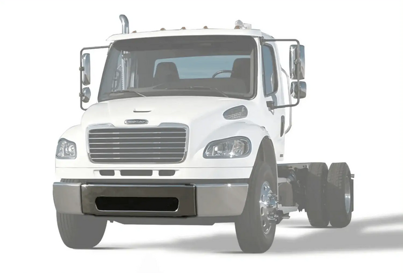 KOZAK Chrome Steel Front Center Bumper for Freightliner M2 Business Class 106 112 03-12 PLUS Freightliner Logo, 2x 22" Windshield wipers, License Plate Holder and Vest