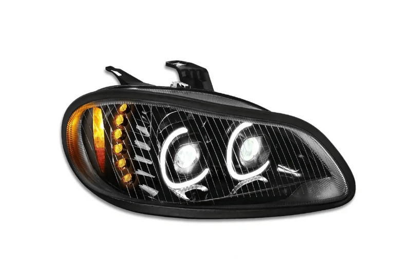 KOZAK LED Halos+Turn Signal Projector Headlight Lamps 12V Passenger Right Side For Freightliner M2 2002-2018 PLUS Logo, 2x 22" Wipers, Vest