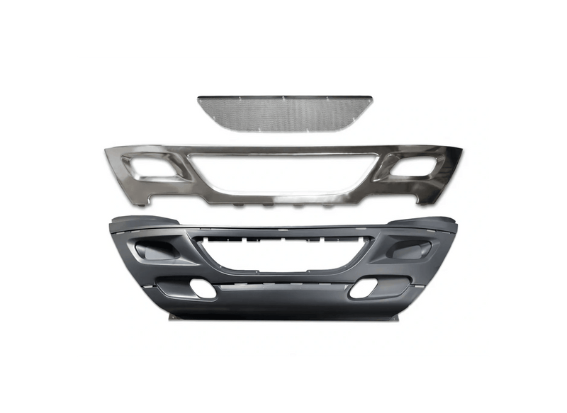 KOZAK Replacement PLASTIC Center Bumper Cover with Stainless Steel Trim and Grille Screen for International Prostar 2008-2015 PLUS Logo, Wipers, License Plate Frame and KOZAK Vest