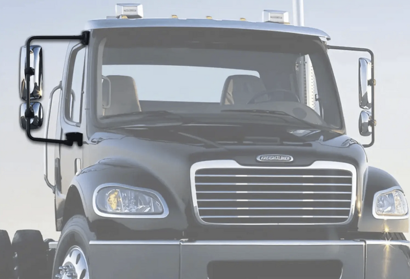 KOZAK Chrome Door Mirror Assembly with Arm Right Passenger For Freightliner Columbia M2 Semi Truck PLUS Freightliner Logo, 2x22" Windshield wipers and KOZAK Reflective Vest